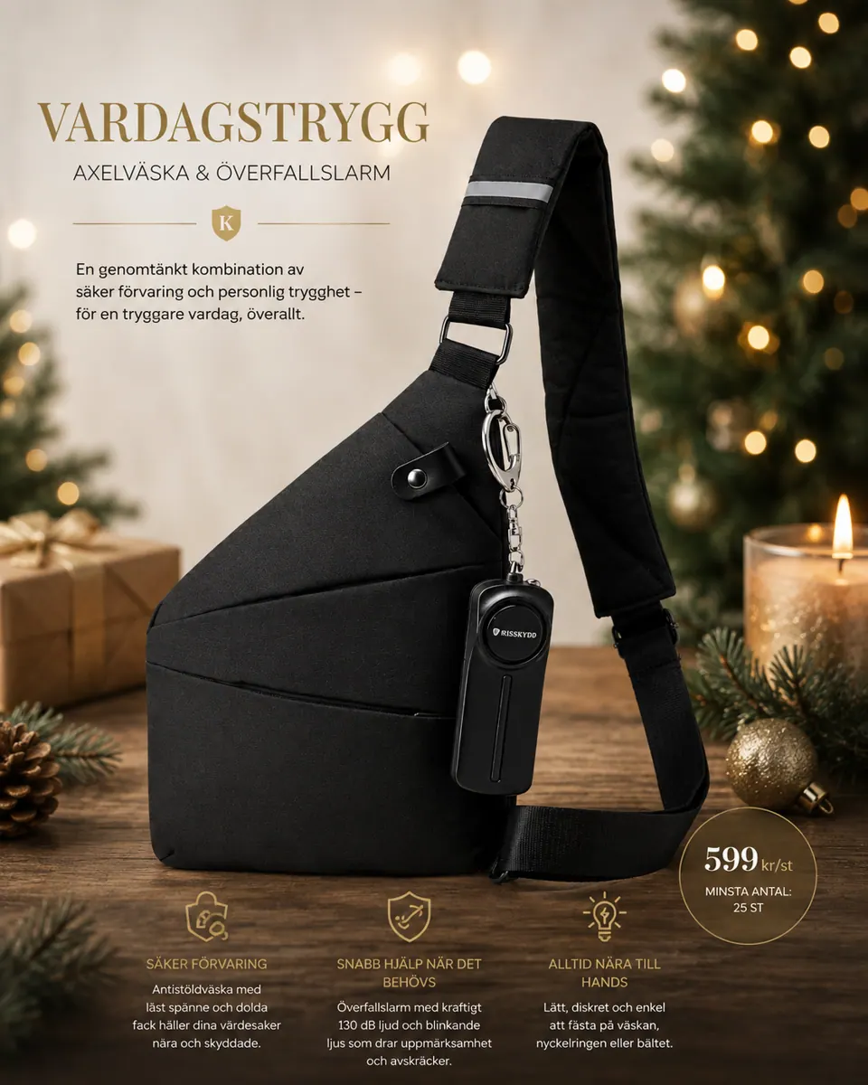 Vardagstrygg – stöldsäker axel- och bröstväska med överfallslarm